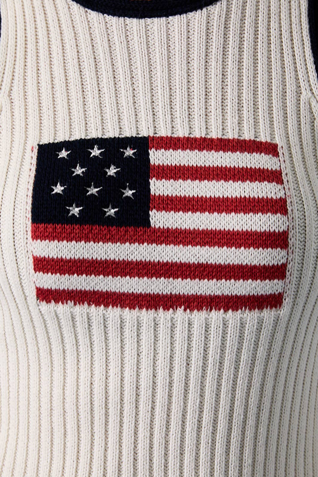 "USA FLAG " ROUND NECK CONTRAST COLOR RIBBED SWEATER TOP