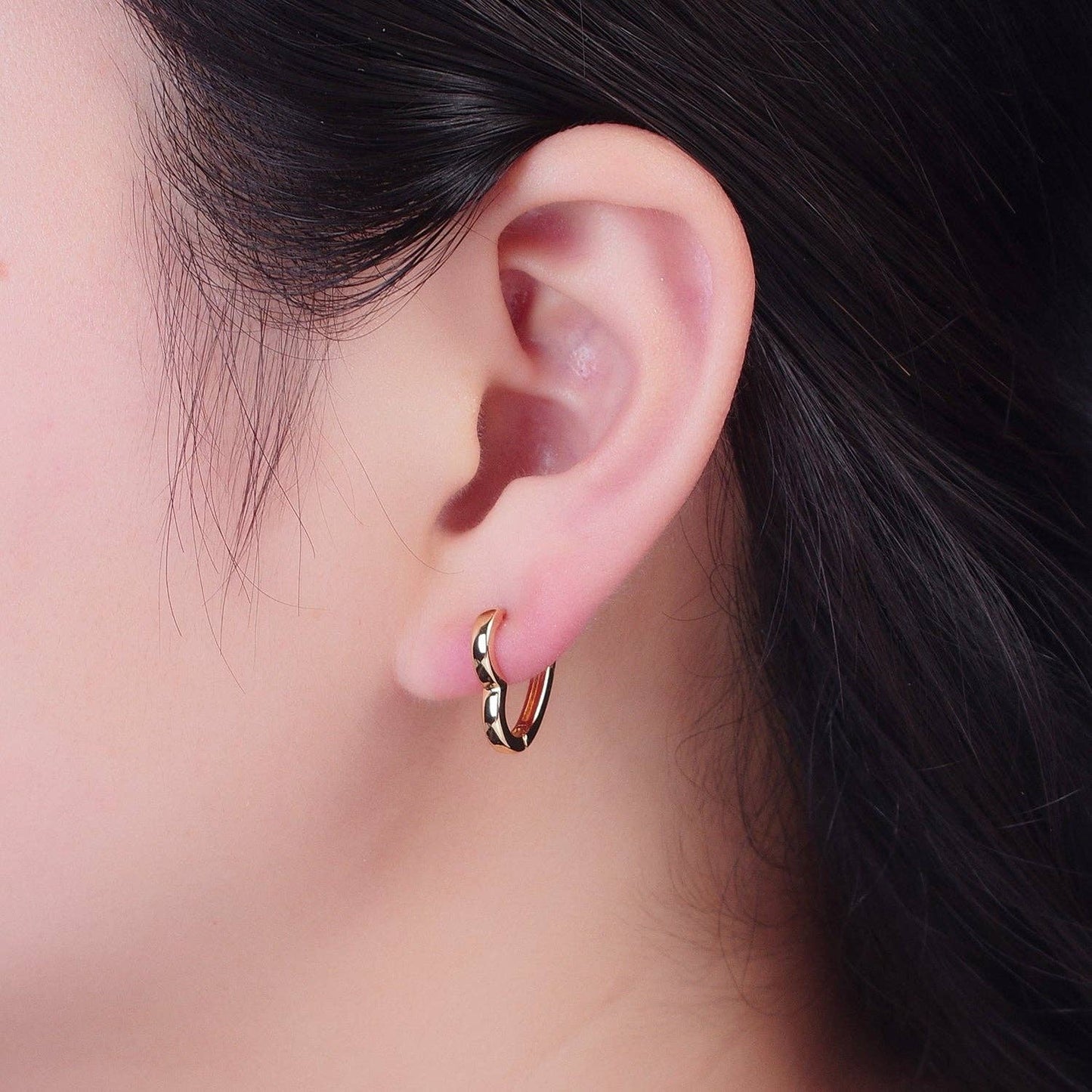 24K Gold Filled Heart Love CZ Huggie Hoop Earrings