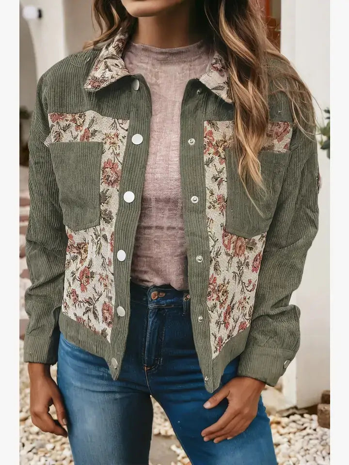 LDC Ribbed Retro Floral Patchwork Shirt Style Jacket (Copy)