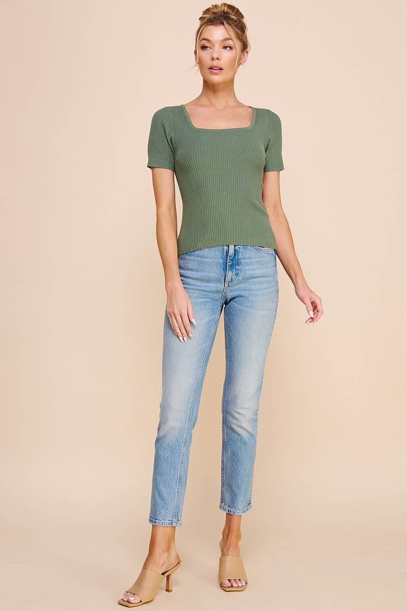 Square Neck Ribbed Fine Gauge Top