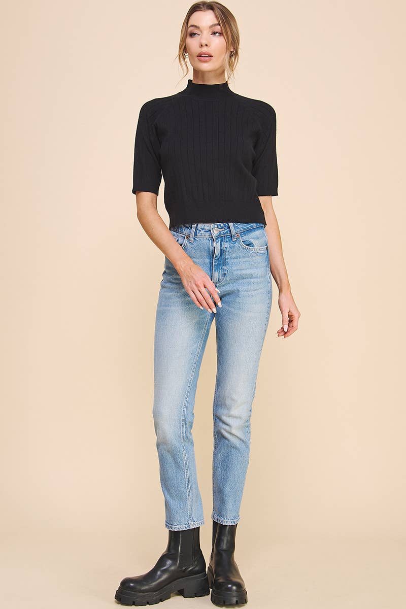 Ribbed Fine Gauge Mock Neck