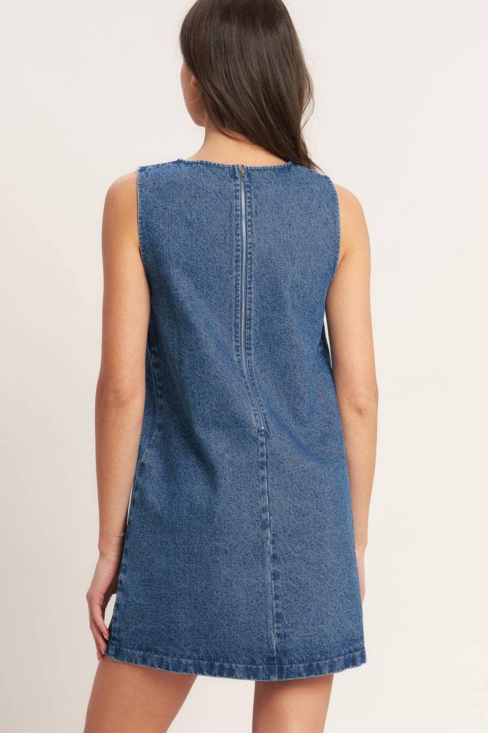Denim Mini Dress with Dainty Pink Flowers