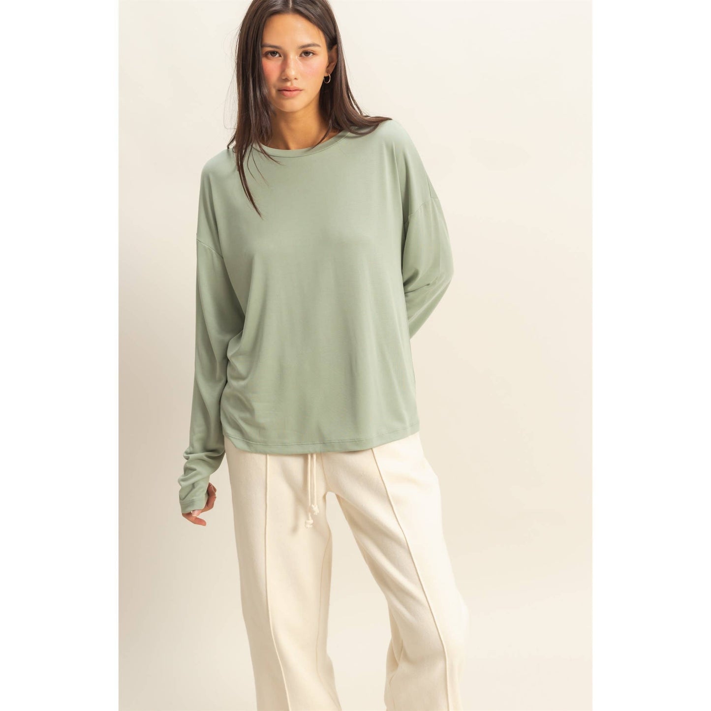 Casual Long-Sleeve Crew Neck Top
