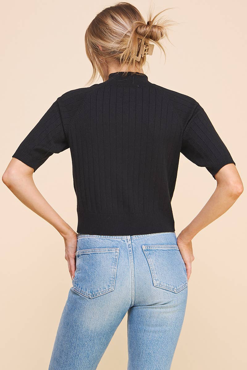 Ribbed Fine Gauge Mock Neck