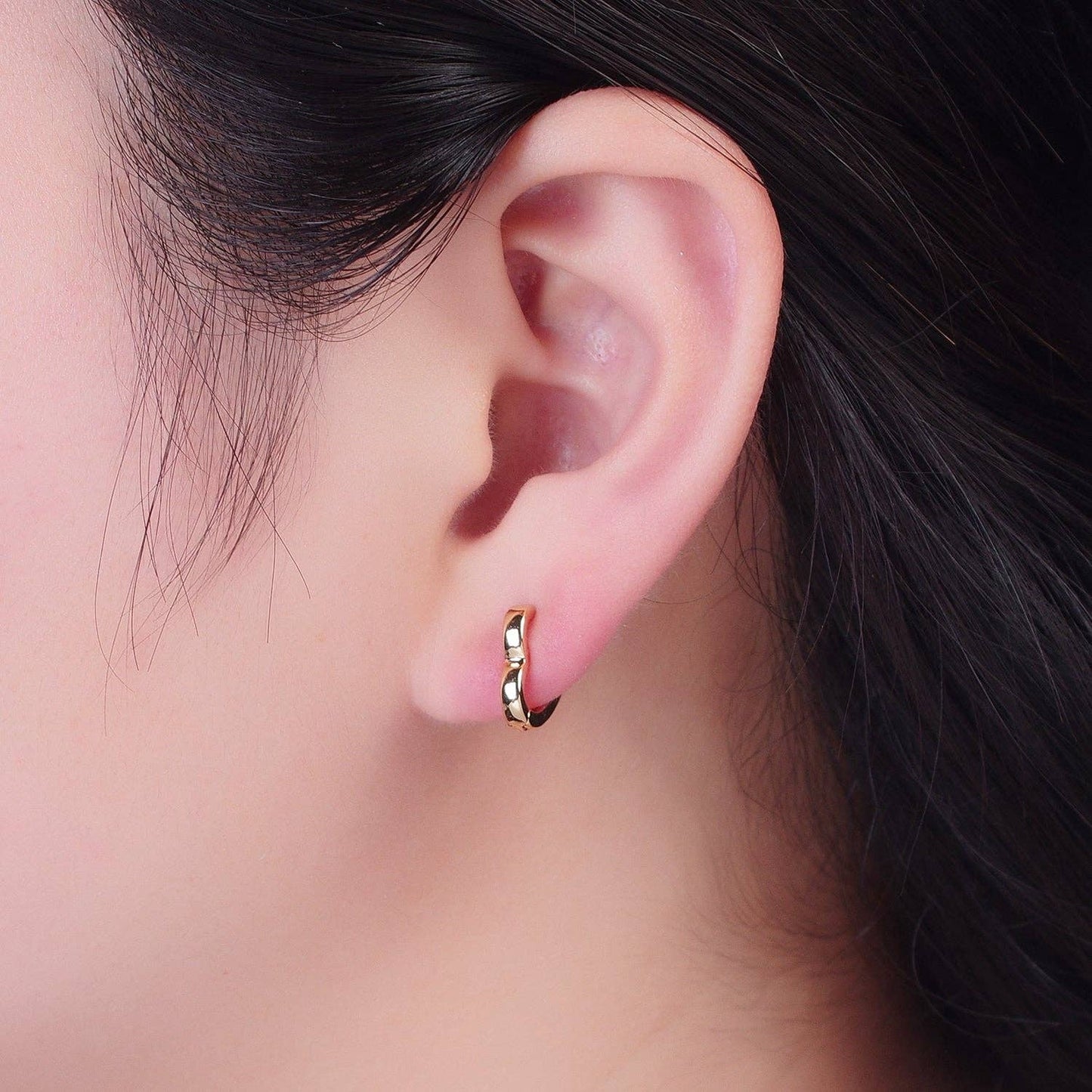 24K Gold Filled Heart Love CZ Huggie Hoop Earrings