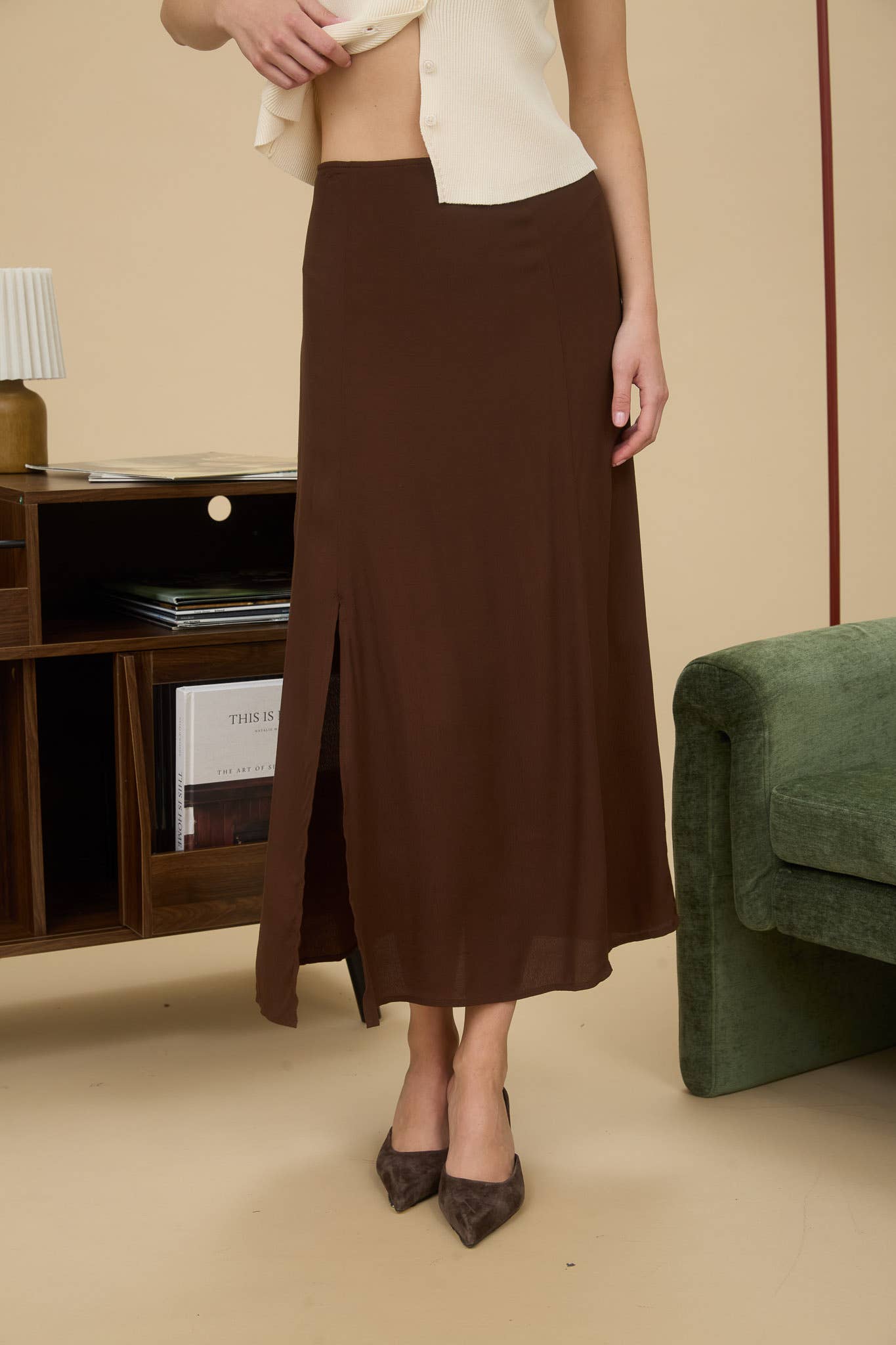 Side Slit Lightweight Midi Skirt