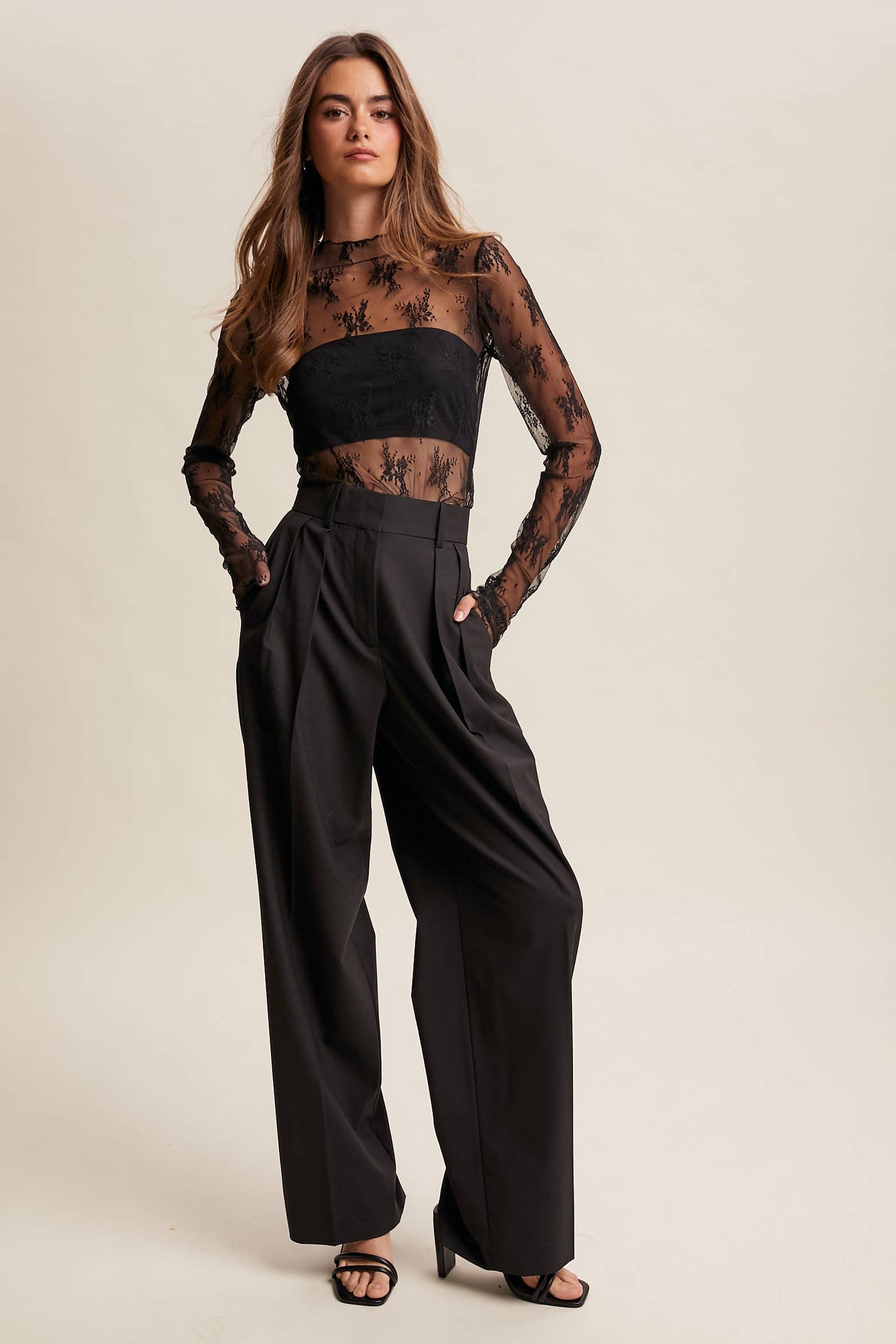 Sheer Lace Long-Sleeve Top LT1354