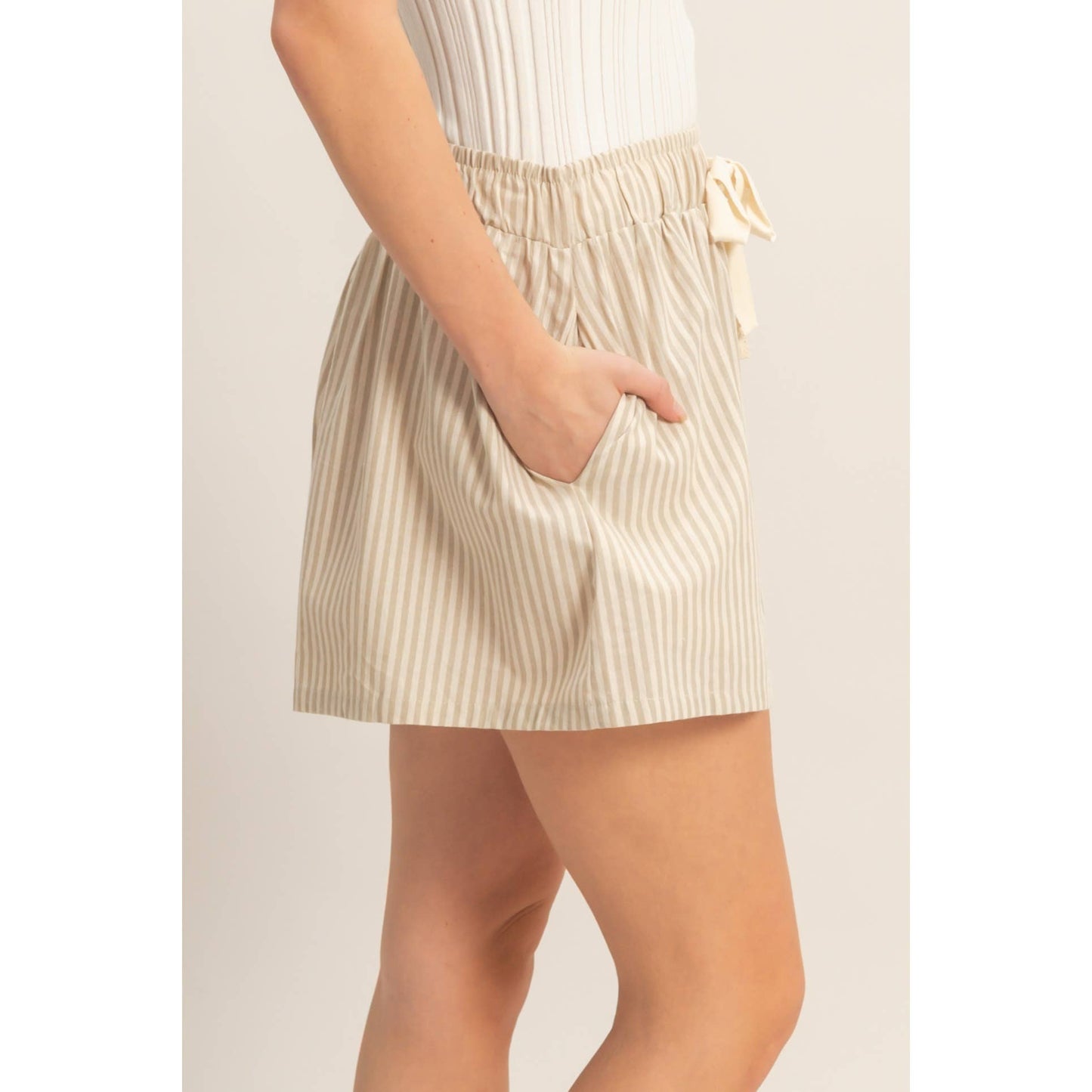 Striped Elastic Waist Shorts