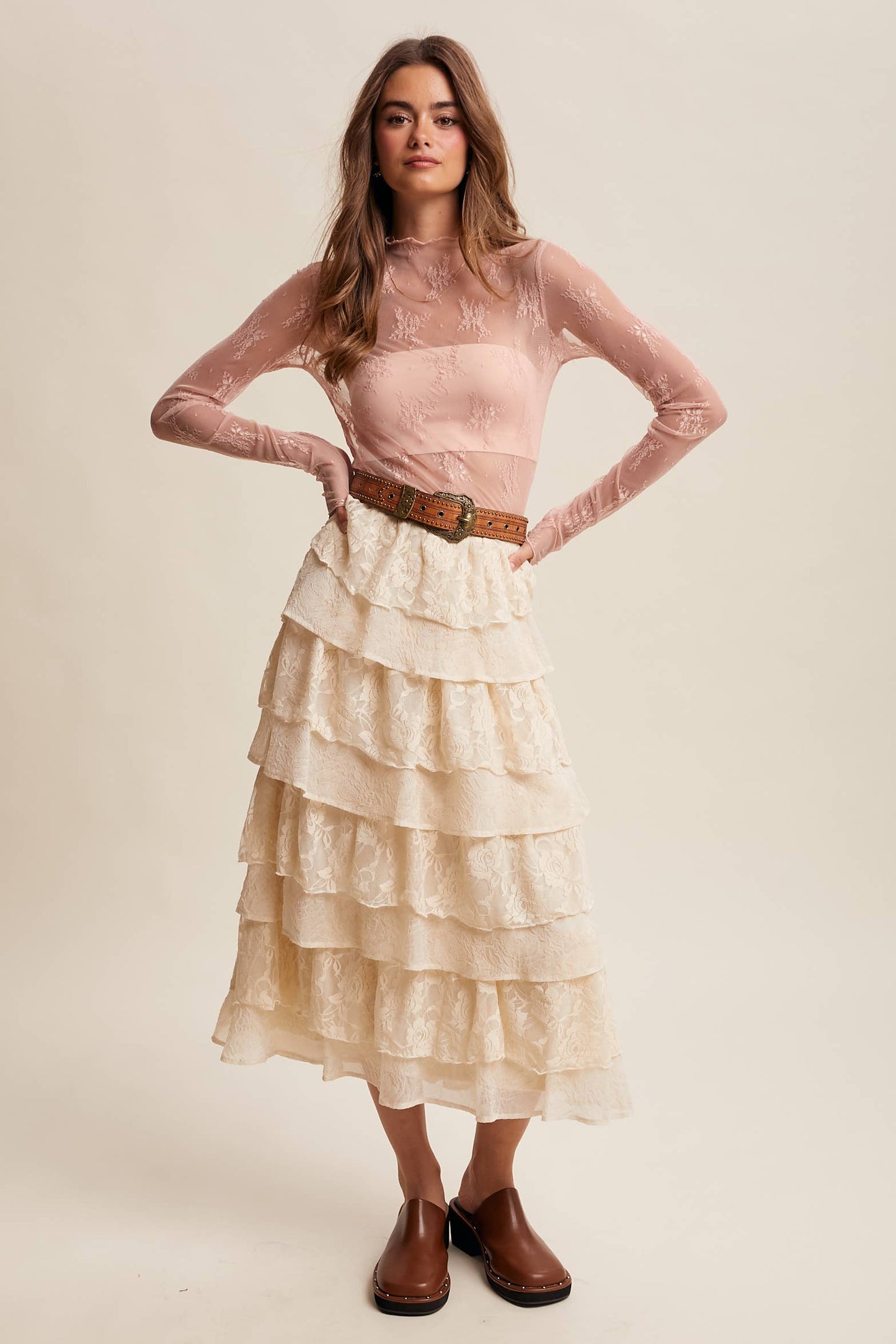 Sheer Lace Long-Sleeve Top LT1354