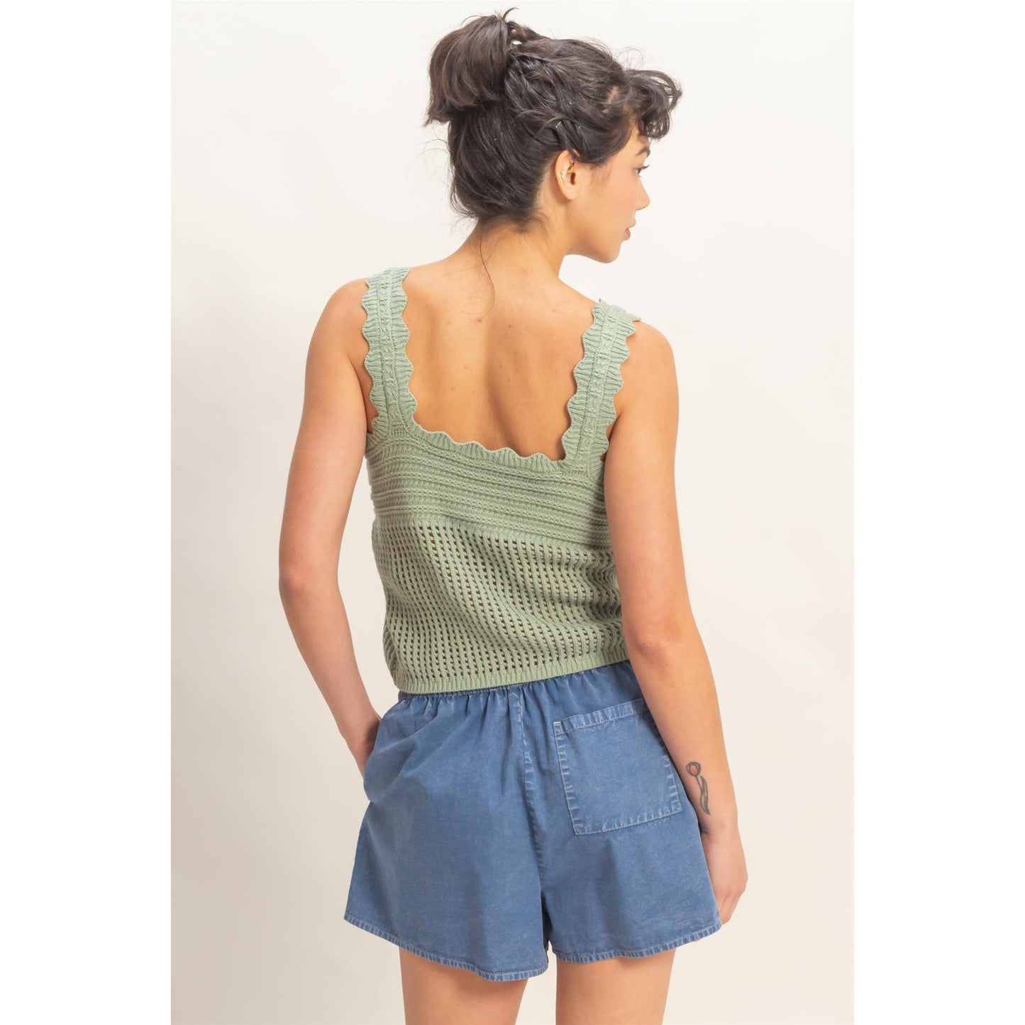 Sleeveless Open Knit Double Tie-Front Vest