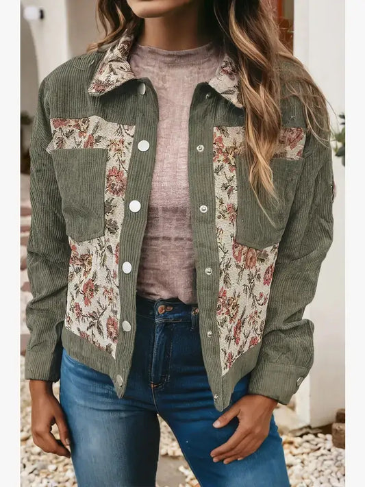 LDC Ribbed Retro Floral Patchwork Shirt Style Jacket (Copy)