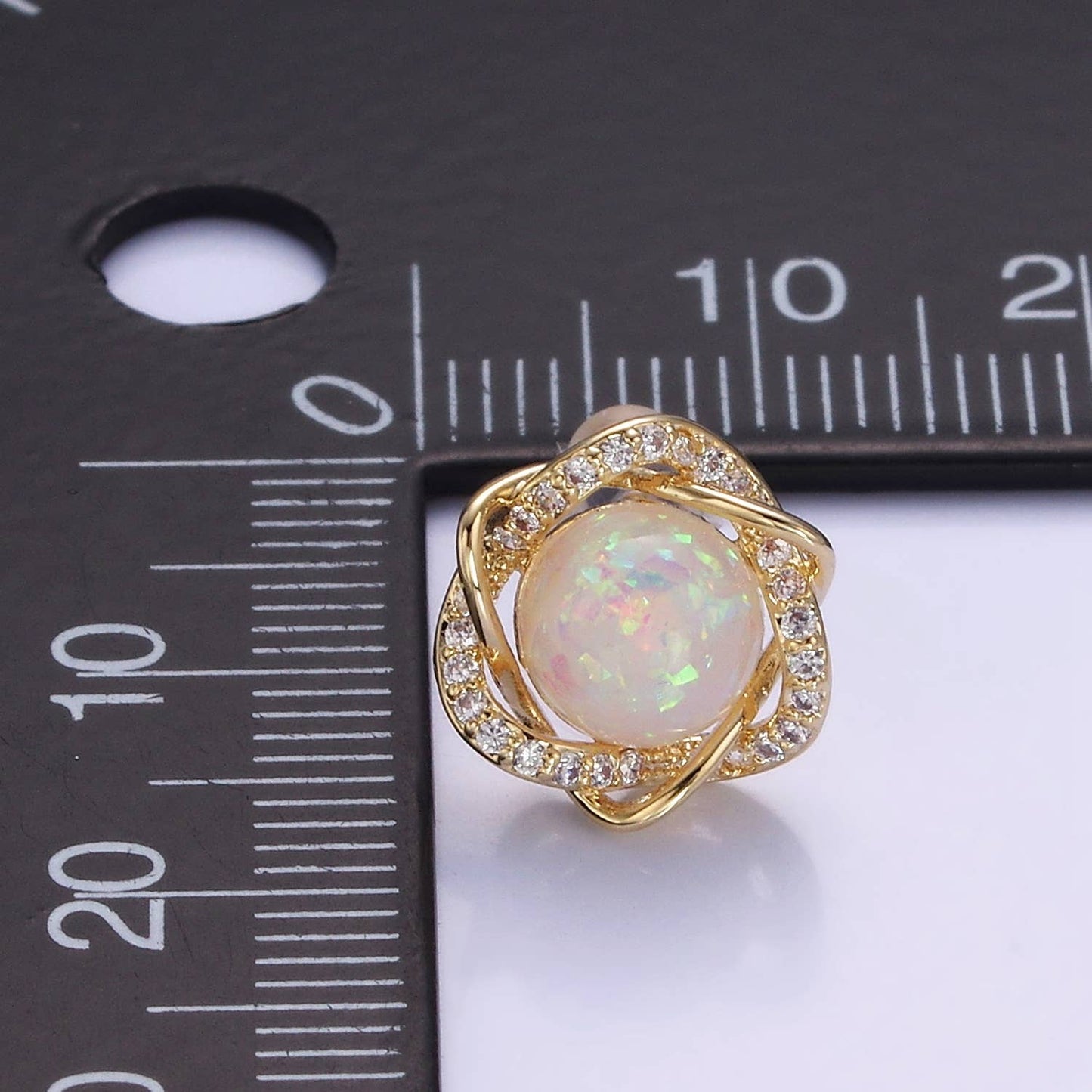 White Opal Curved Micro Paved Band Round Stud Earrings