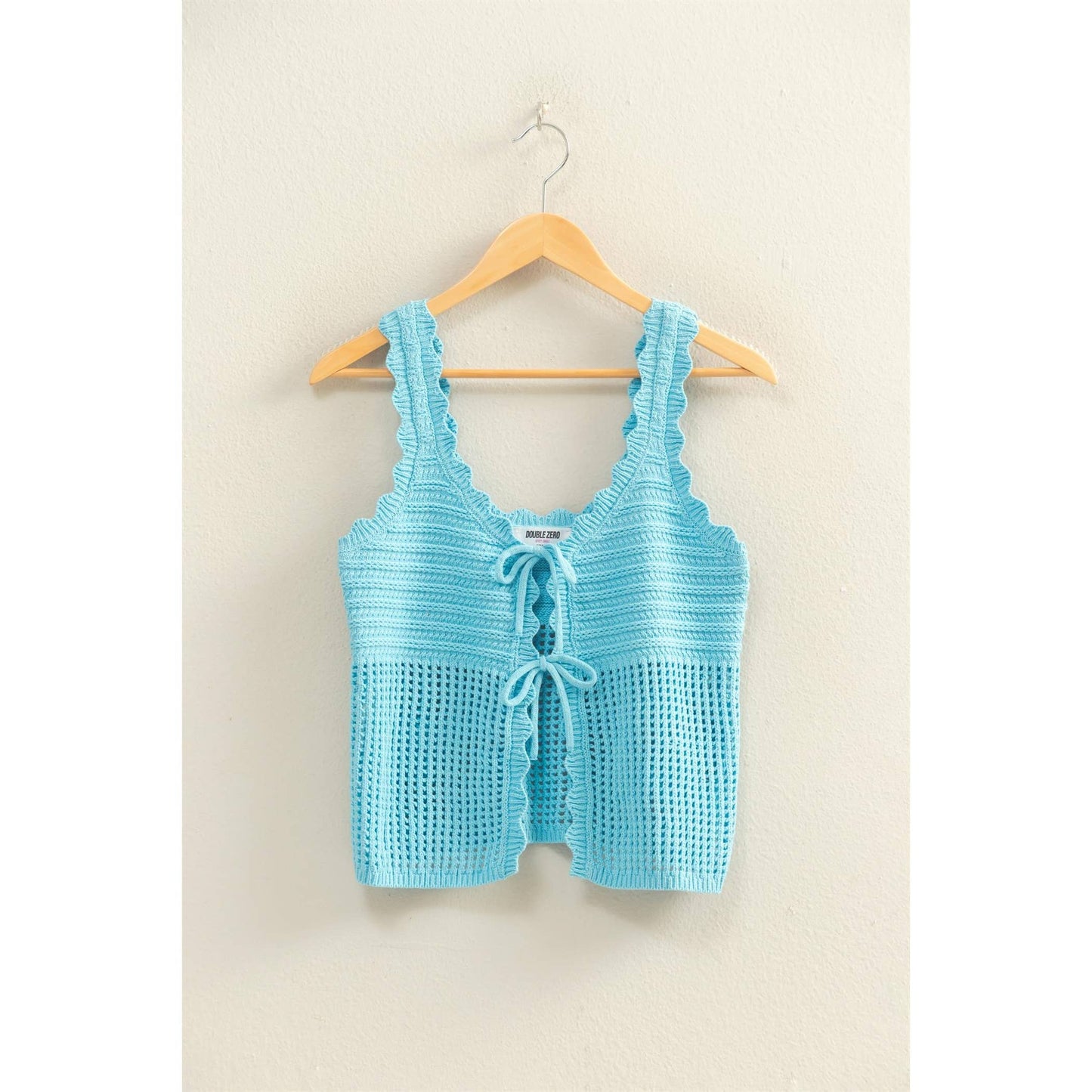 Sleeveless Open Knit Double Tie-Front Vest