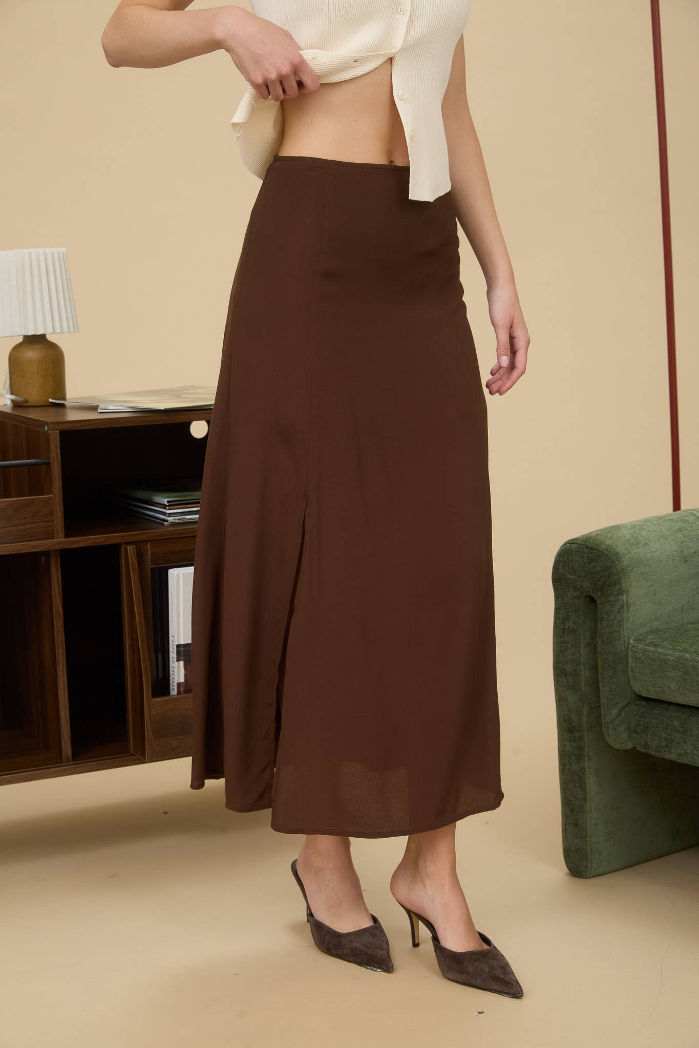 Side Slit Lightweight Midi Skirt