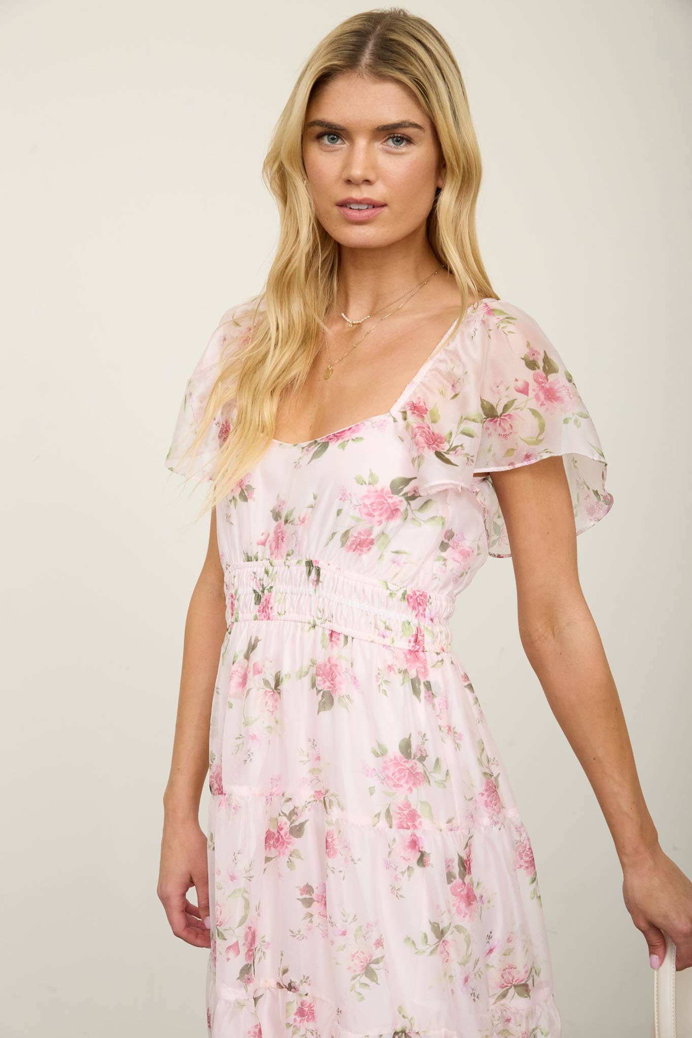 Floral Chiffon Flounce Sleeve Midi Dress