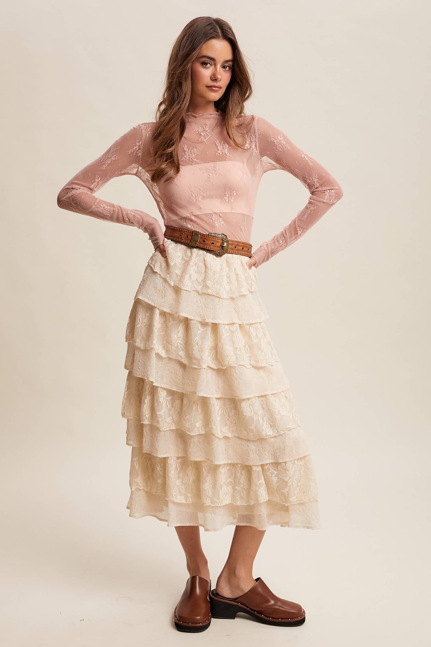 Sheer Lace Long-Sleeve Top LT1354