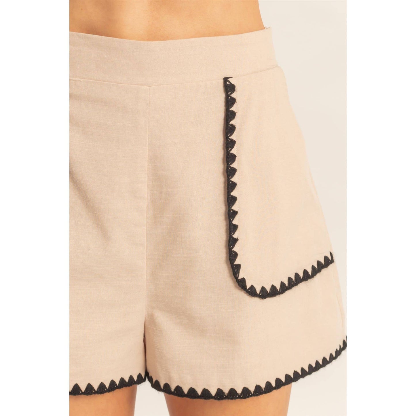 Scallop Trim High-Waisted Shorts
