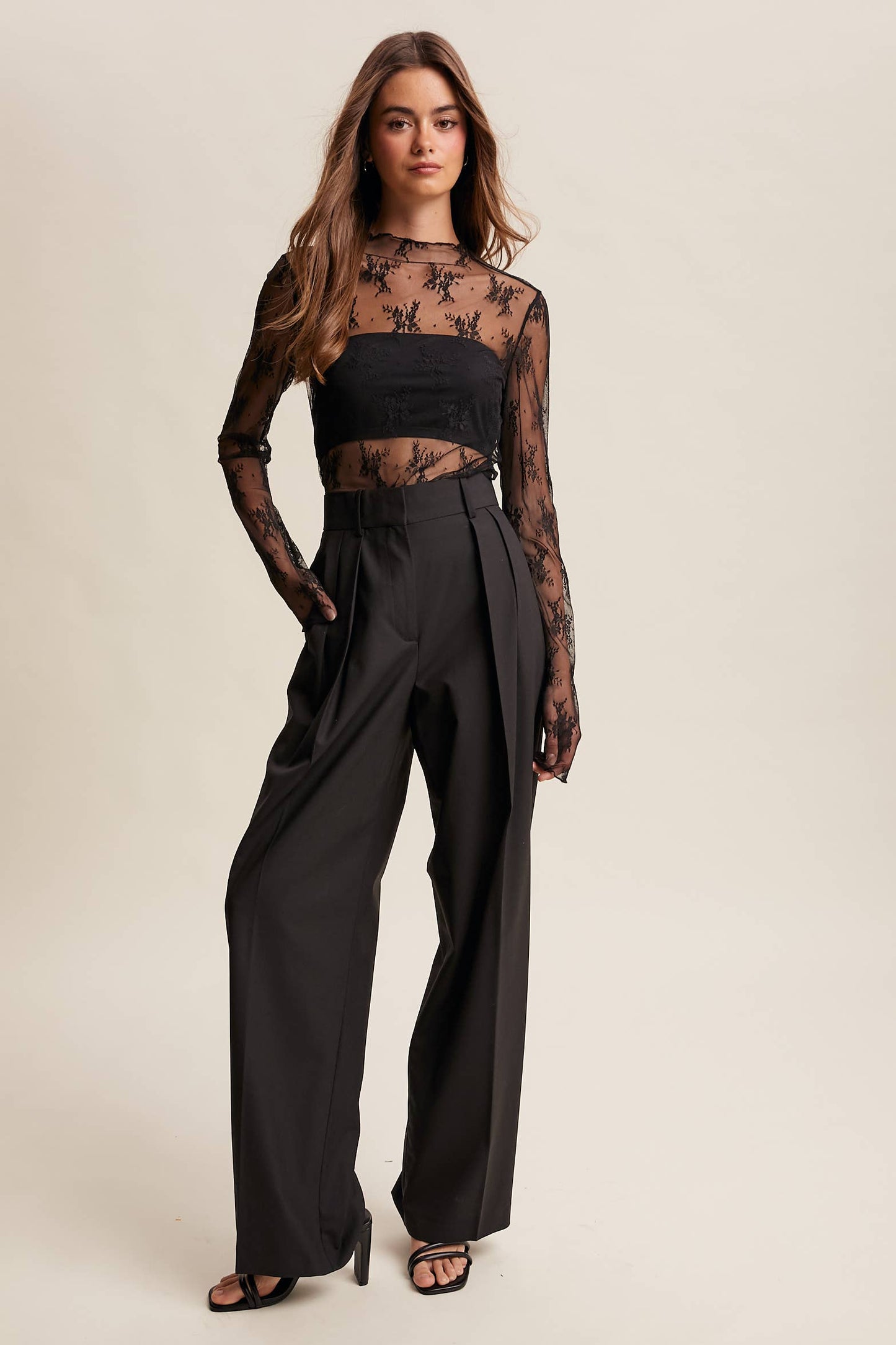 Sheer Lace Long-Sleeve Top LT1354