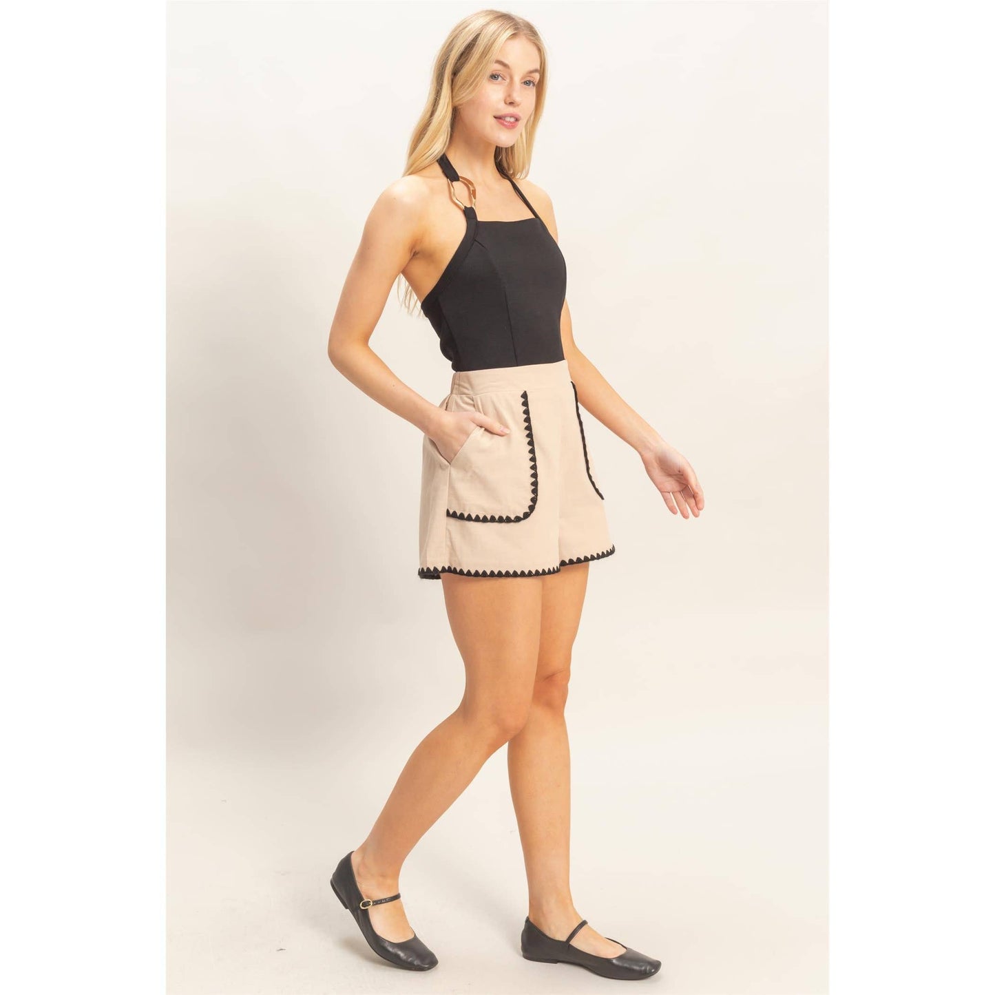 Scallop Trim High-Waisted Shorts