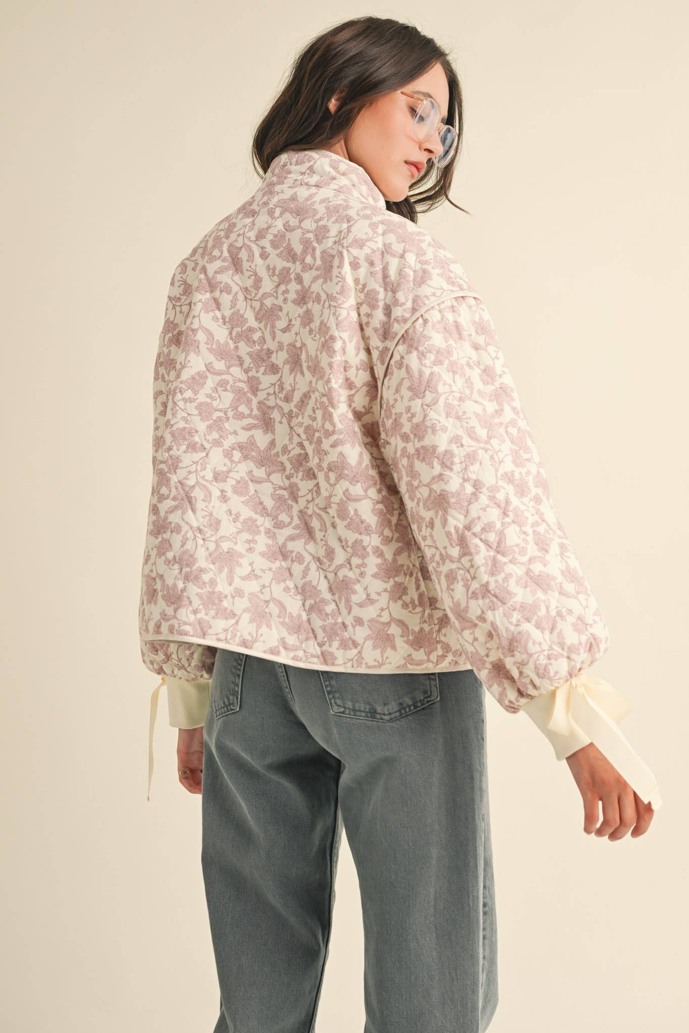 FLORAL QUILTED JACKET WITH RIBBON DETAIL MJK3622