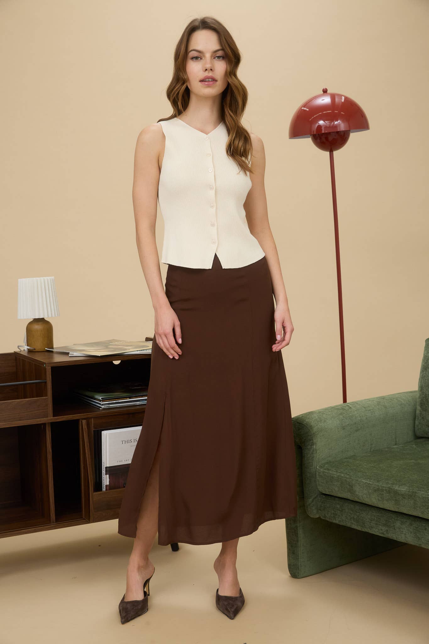 Side Slit Lightweight Midi Skirt