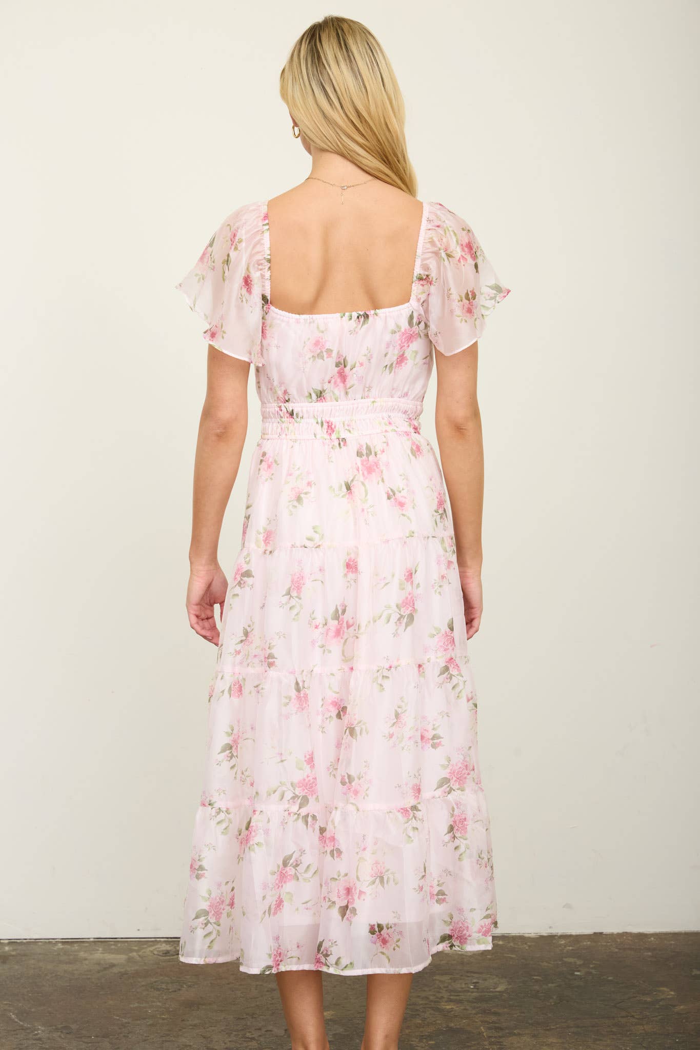 Floral Chiffon Flounce Sleeve Midi Dress