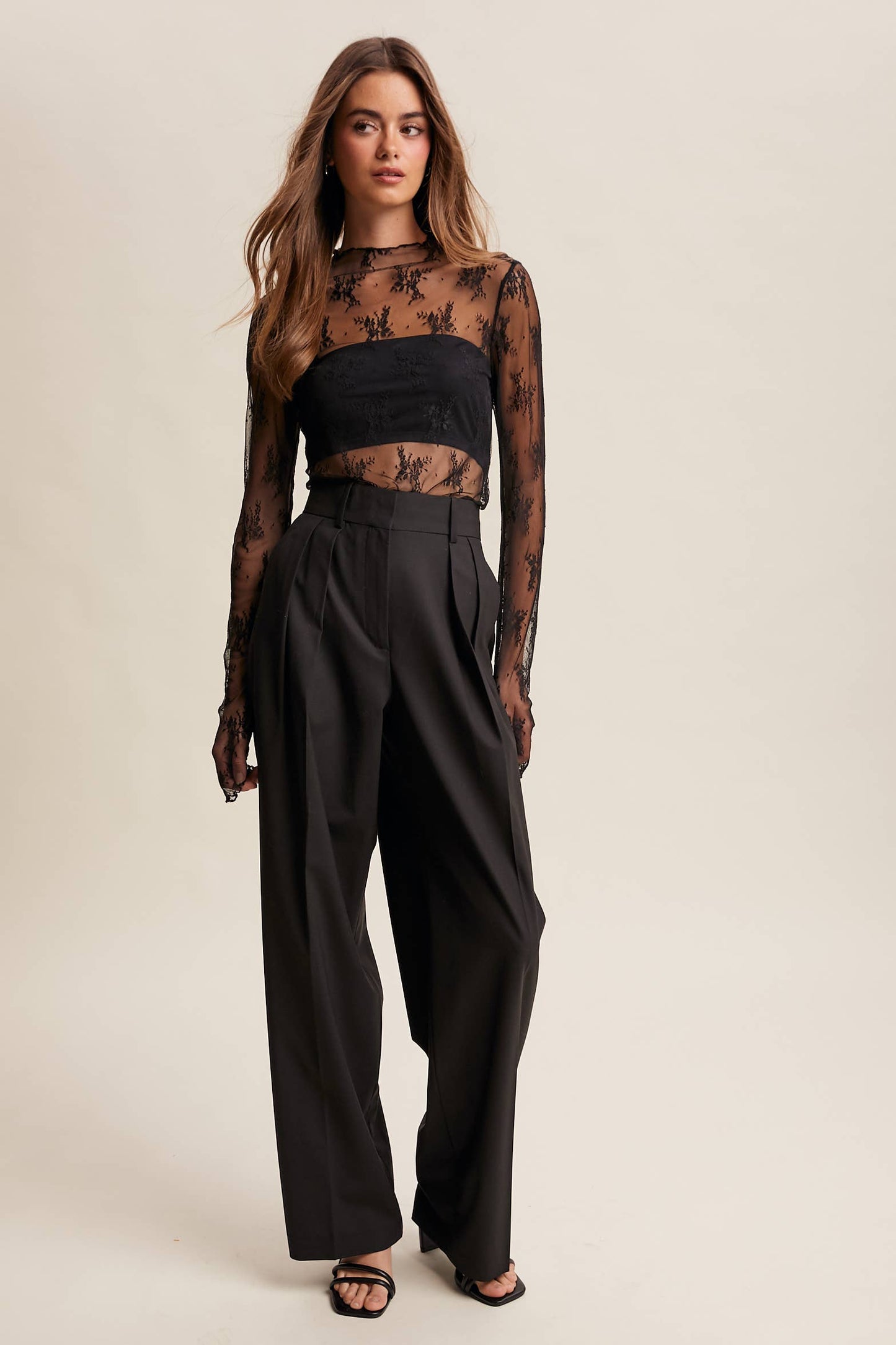 Sheer Lace Long-Sleeve Top LT1354
