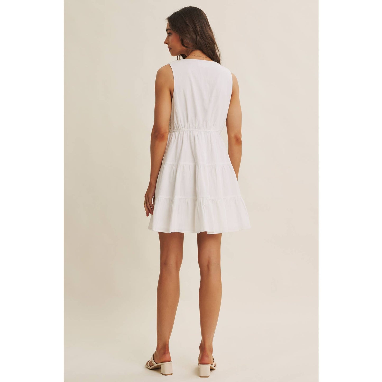 FRENCH PICNIC MIXED MEDIA COTTON CROCHET MINI DRESS