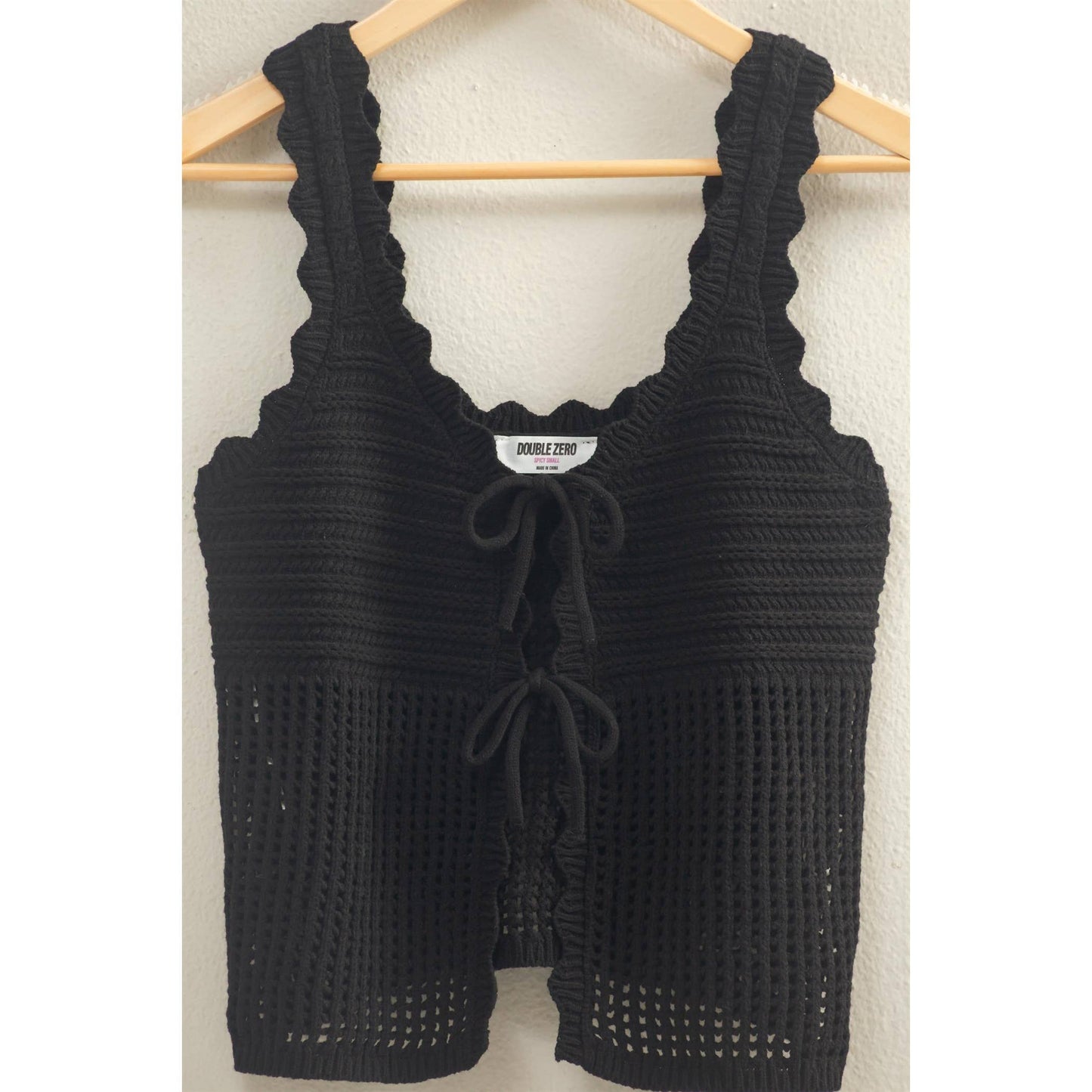 Sleeveless Open Knit Double Tie-Front Vest