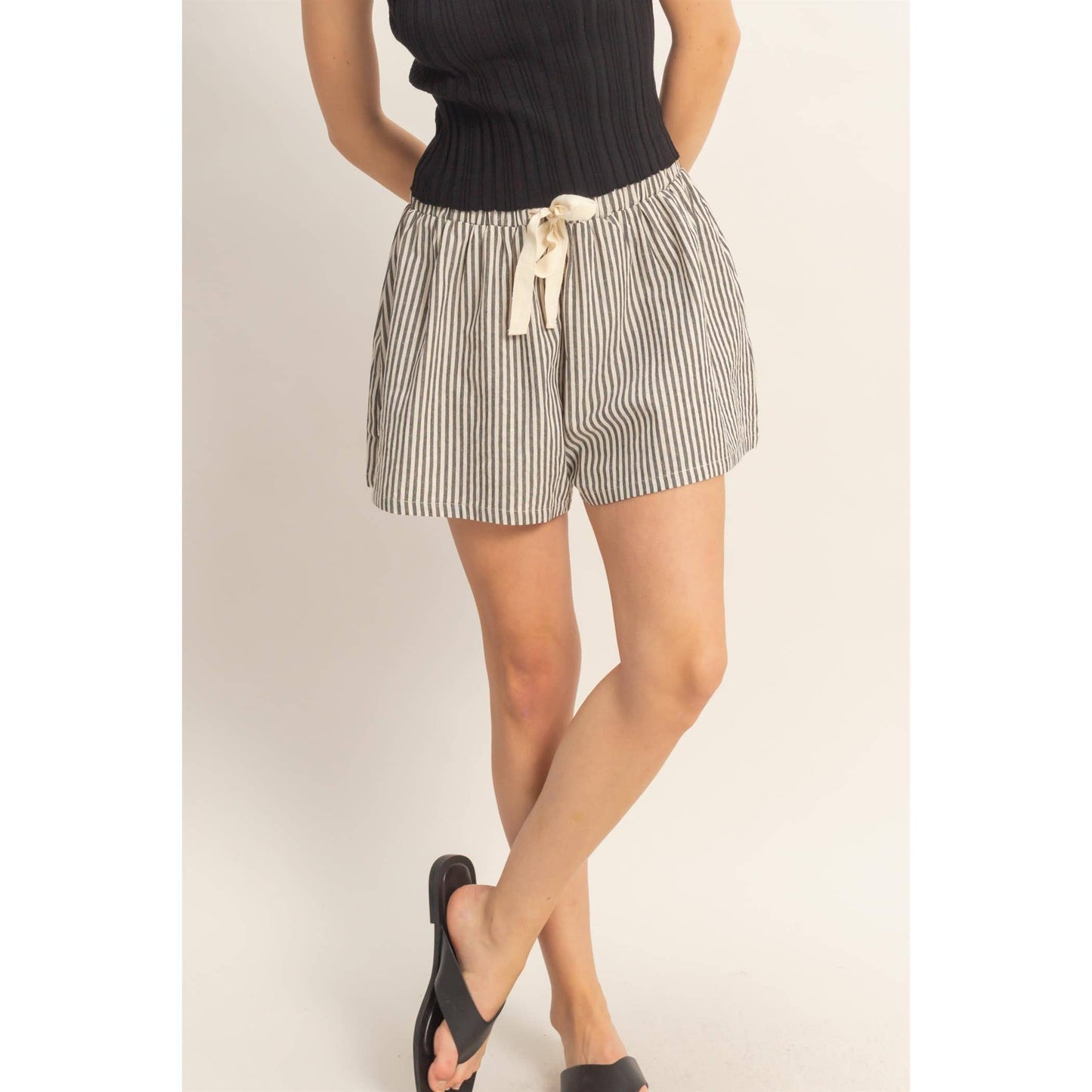 Striped Elastic Waist Shorts
