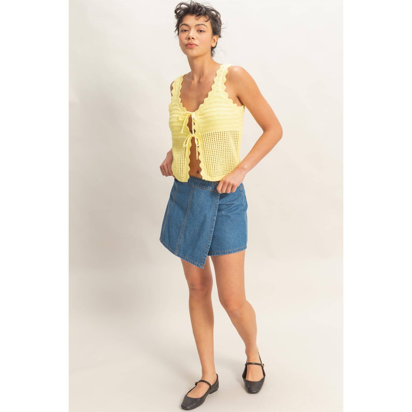 Sleeveless Open Knit Double Tie-Front Vest