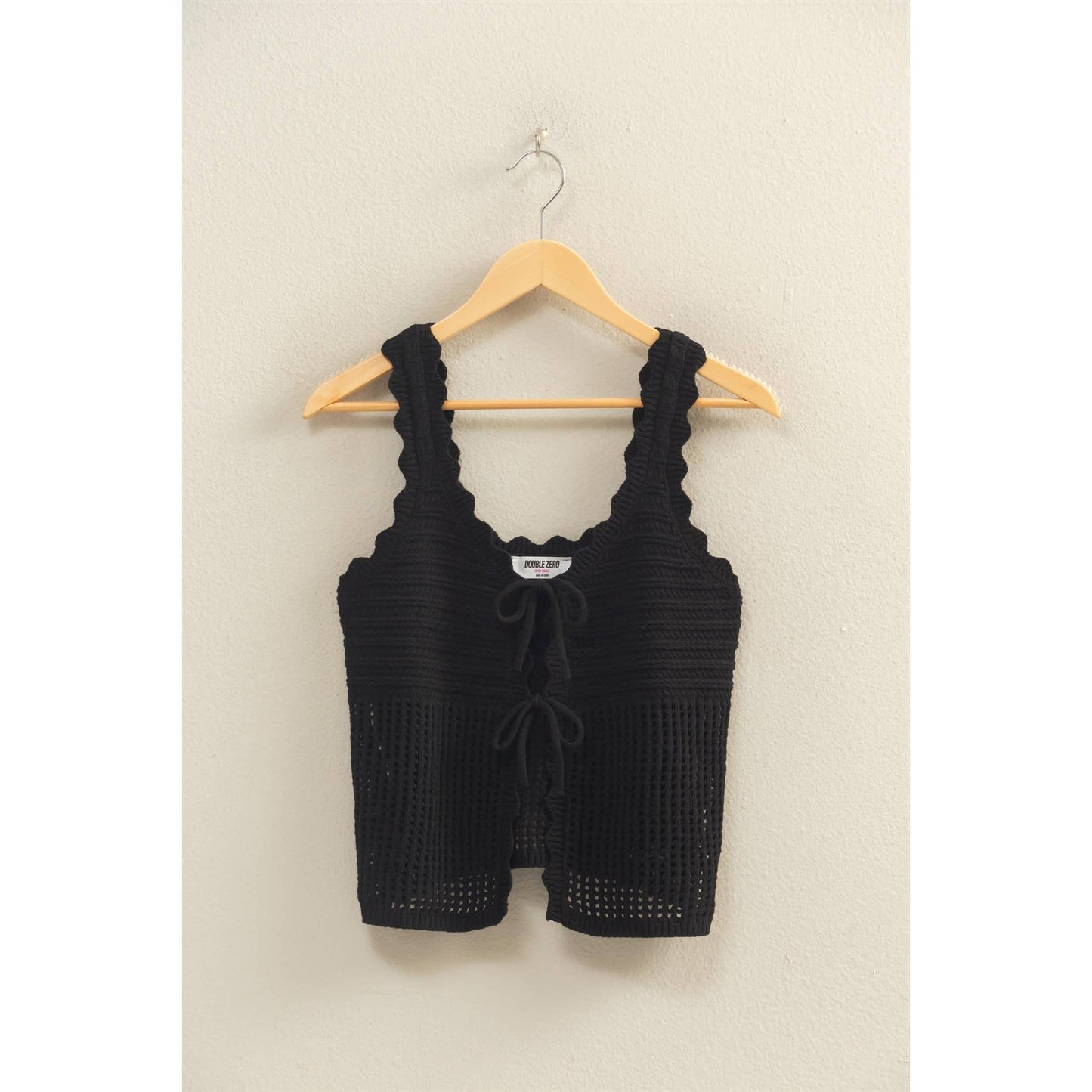 Sleeveless Open Knit Double Tie-Front Vest