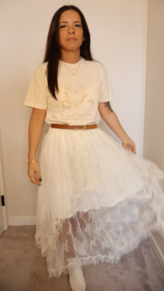 Cascading High Waist Midi Skirt