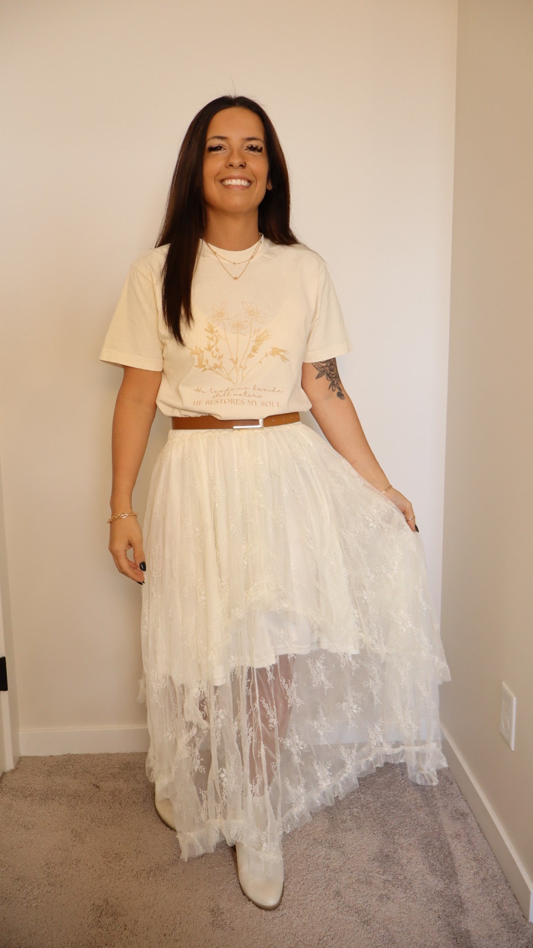 Cascading High Waist Midi Skirt