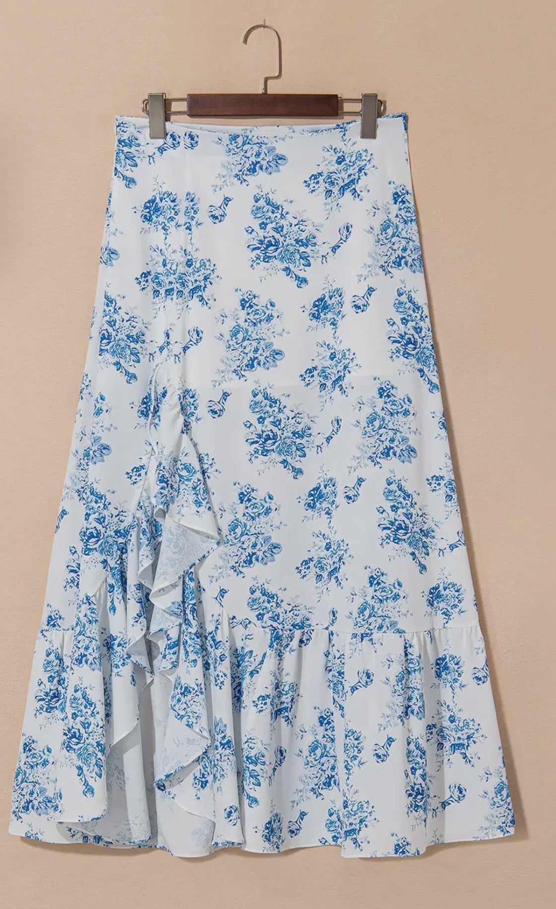 High Waist Floral Skirt - Ruffle Split