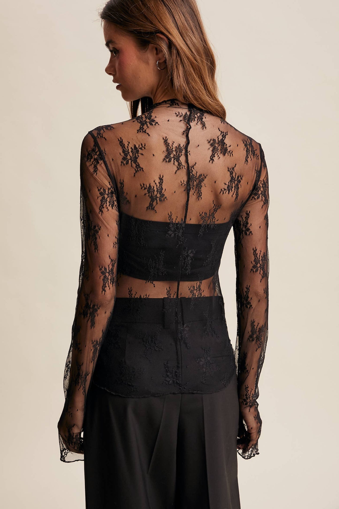 Sheer Lace Long-Sleeve Top LT1354
