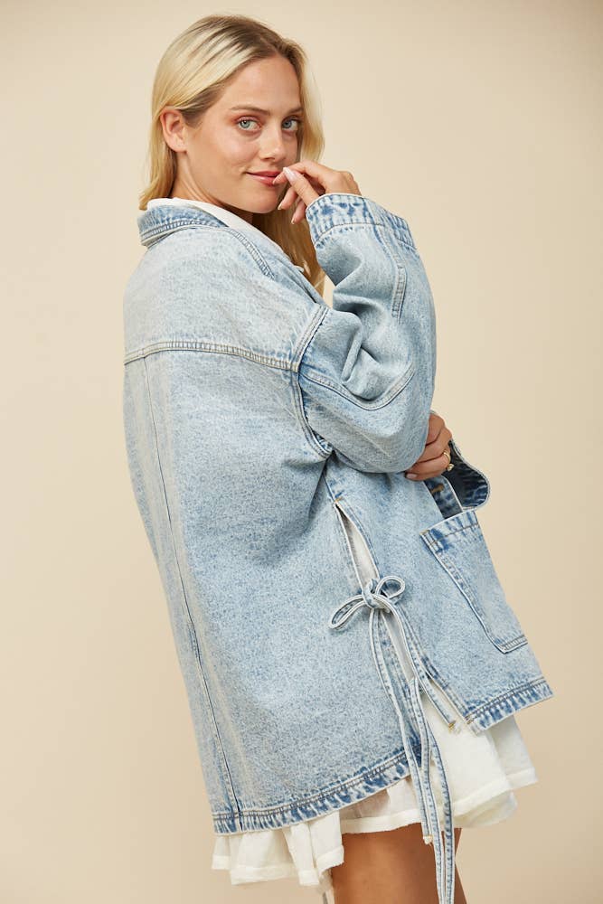 BOHO SIDE TIE DETAIL OVERSIZED DENIM JACKET – MI Reverie