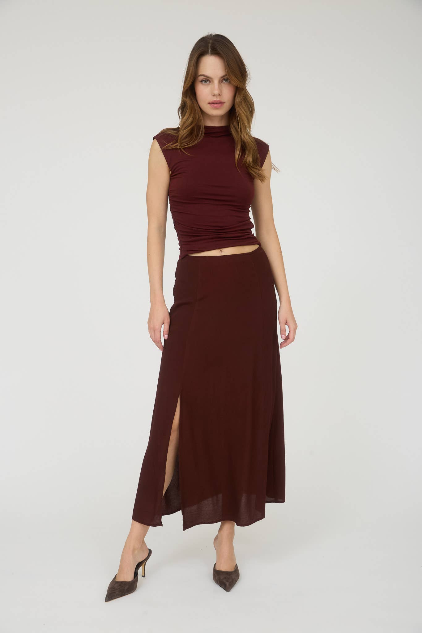 Side Slit Lightweight Midi Skirt