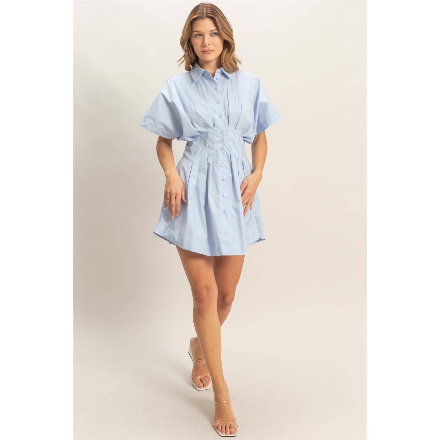 Pleated Button-Up Dress