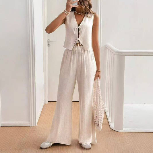 Sleeveless Linen Two-Piece Pants Set