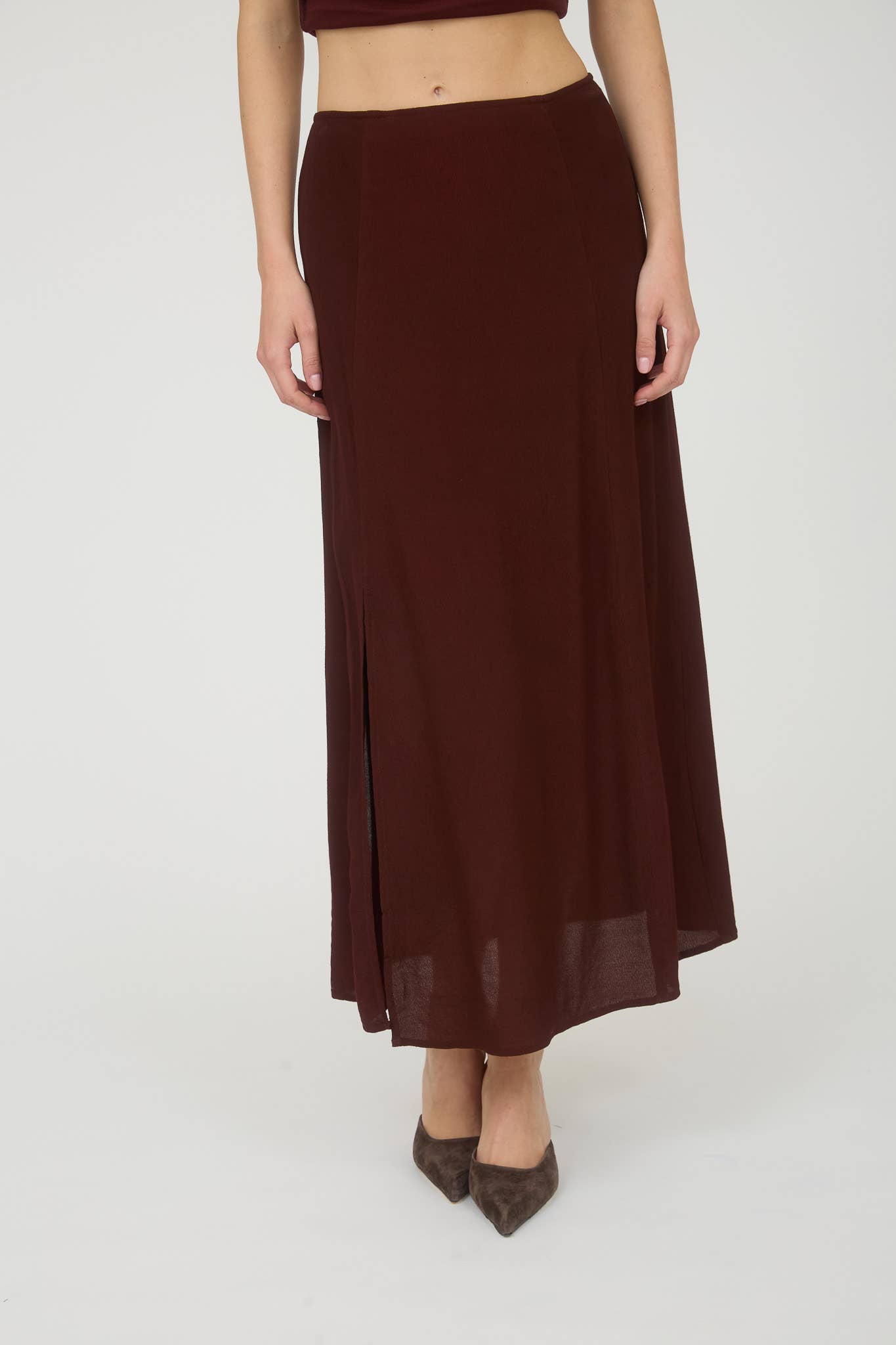 Side Slit Lightweight Midi Skirt