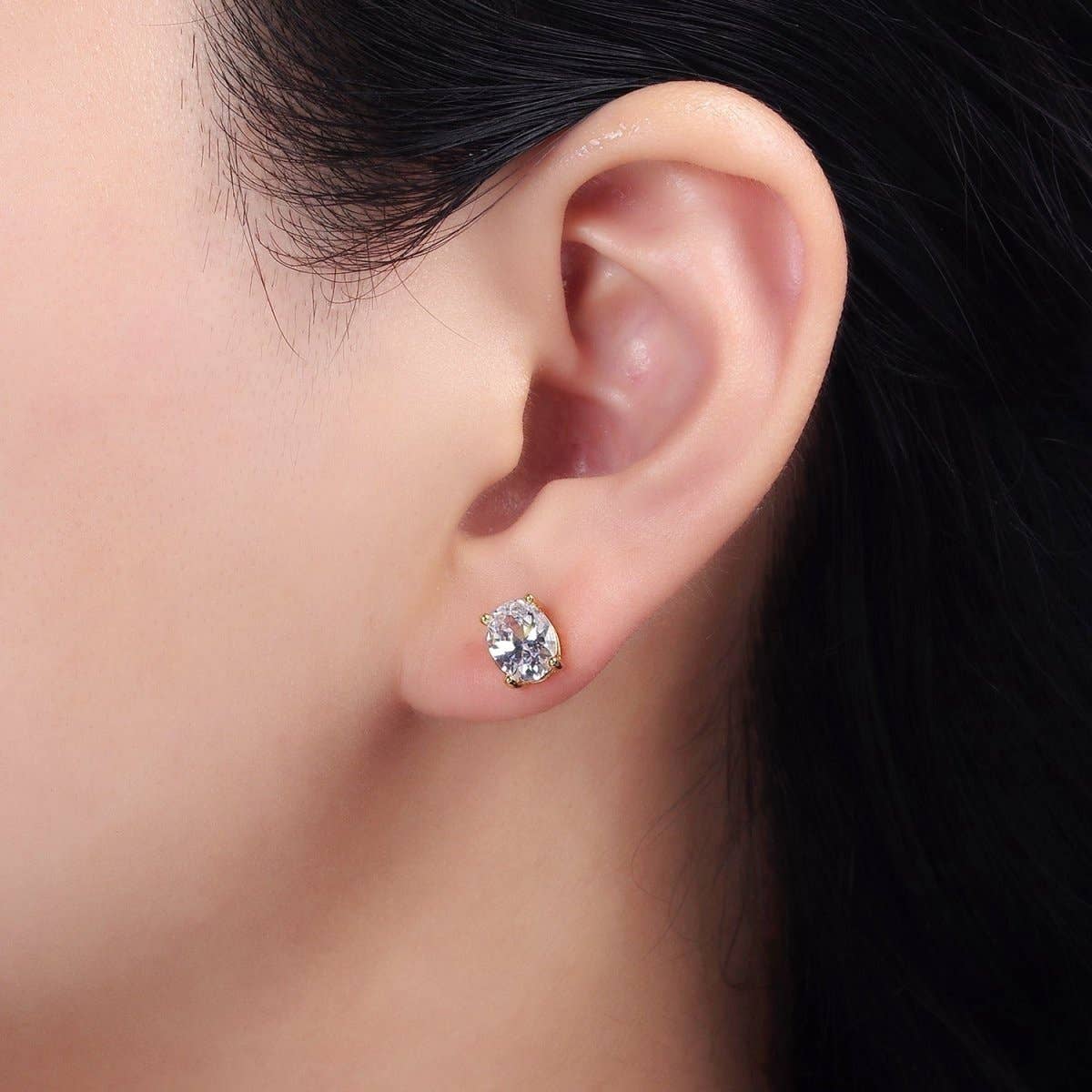 14K Gold Filled 8mm Clear CZ Oval Bezel Stud Earrings
