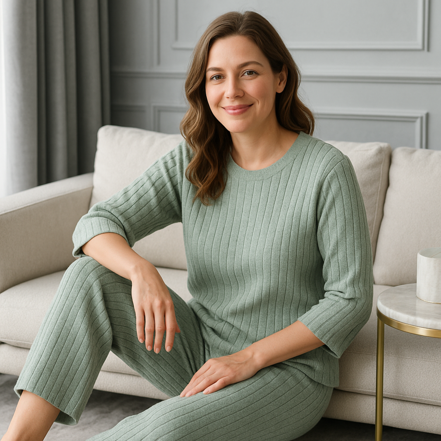 Ribbed Knit Pajama Set – Cozy Winter Loungewear Outfit