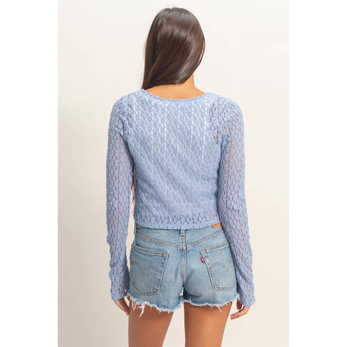 Pearl Button Sheer Lace Cardigan Top