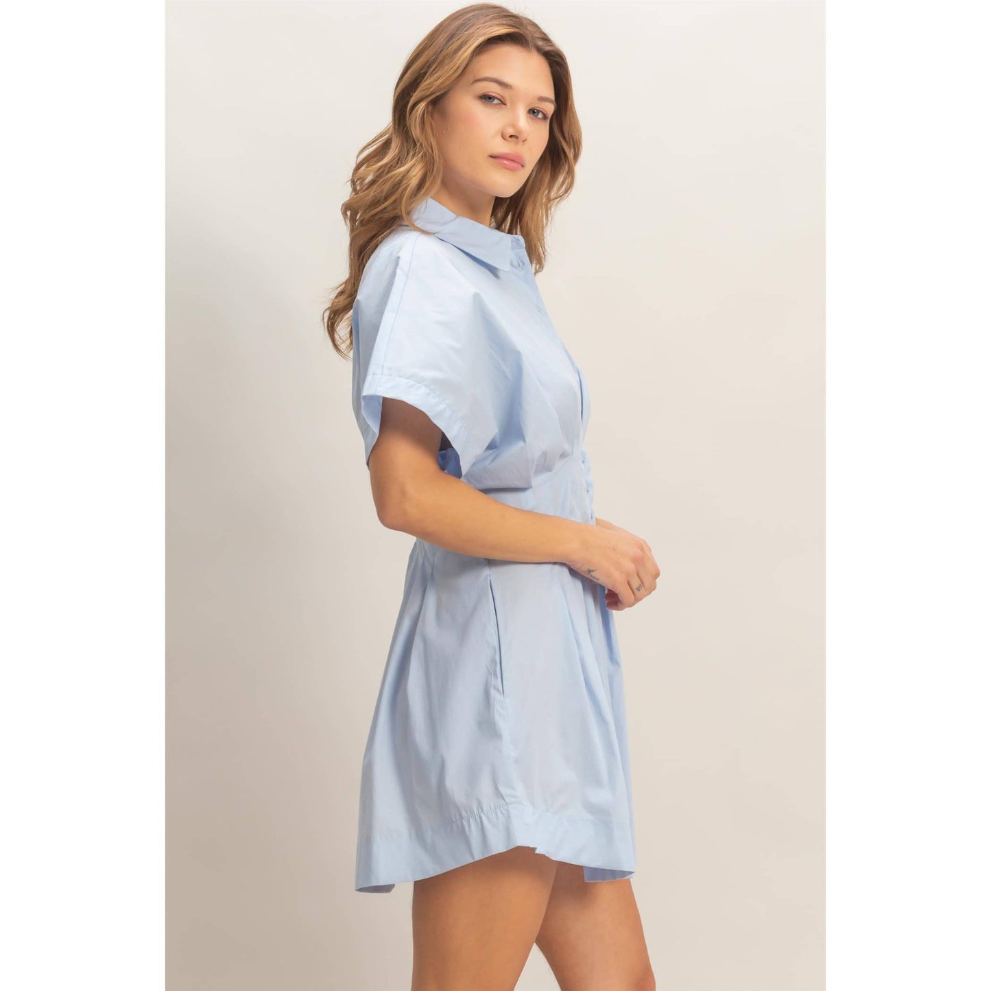 Pleated Button-Up Dress