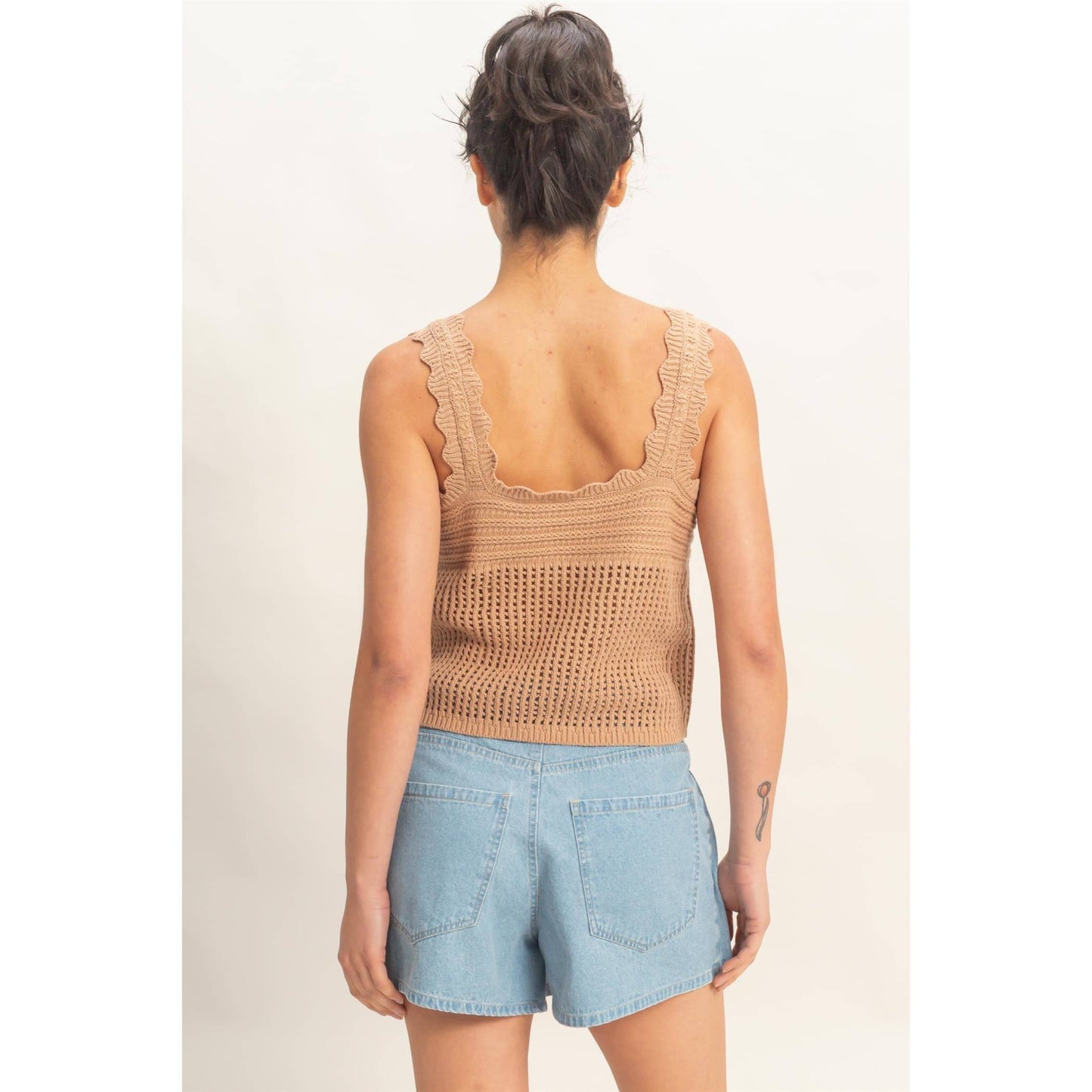 Sleeveless Open Knit Double Tie-Front Vest