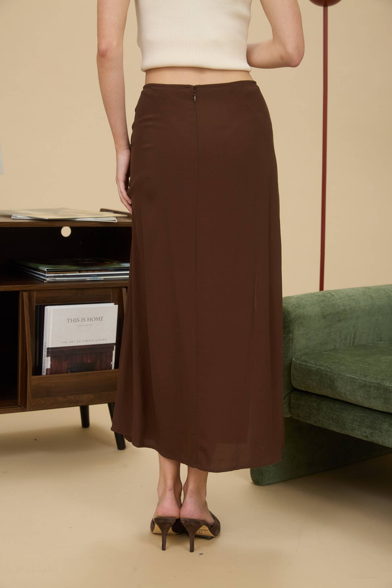Side Slit Lightweight Midi Skirt