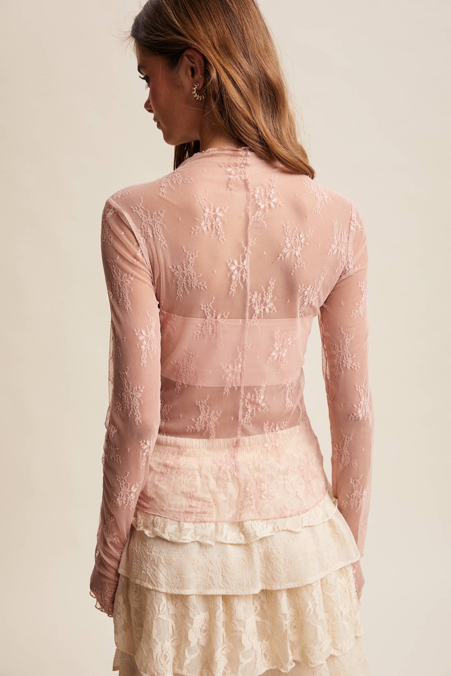 Sheer Lace Long-Sleeve Top LT1354