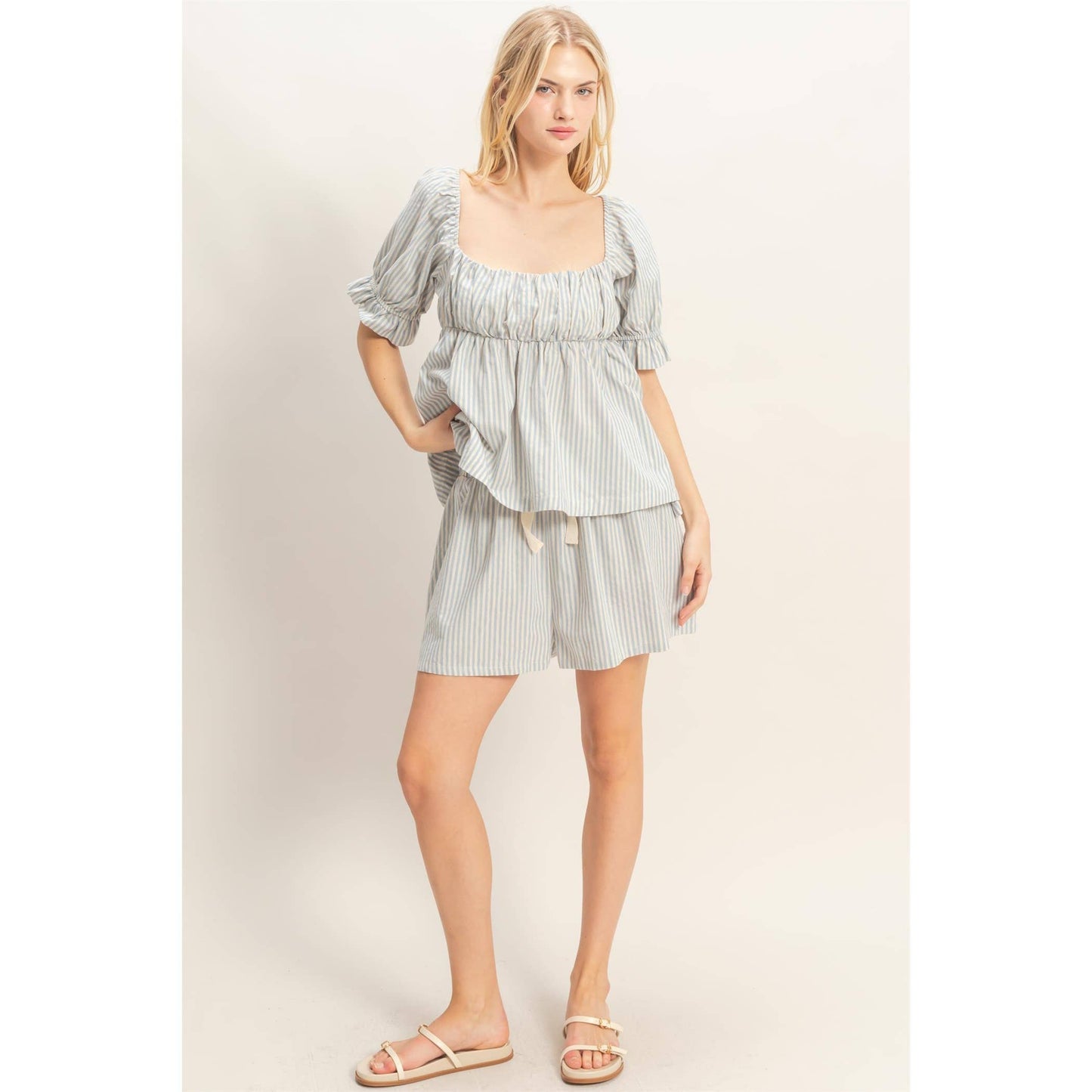 Striped Elastic Waist Shorts