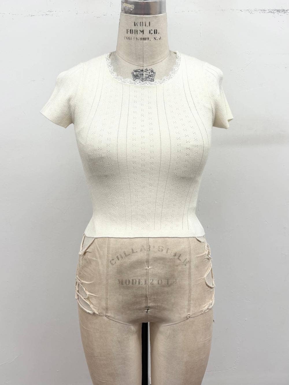 Pointelle Lace Trim Sweater Tee